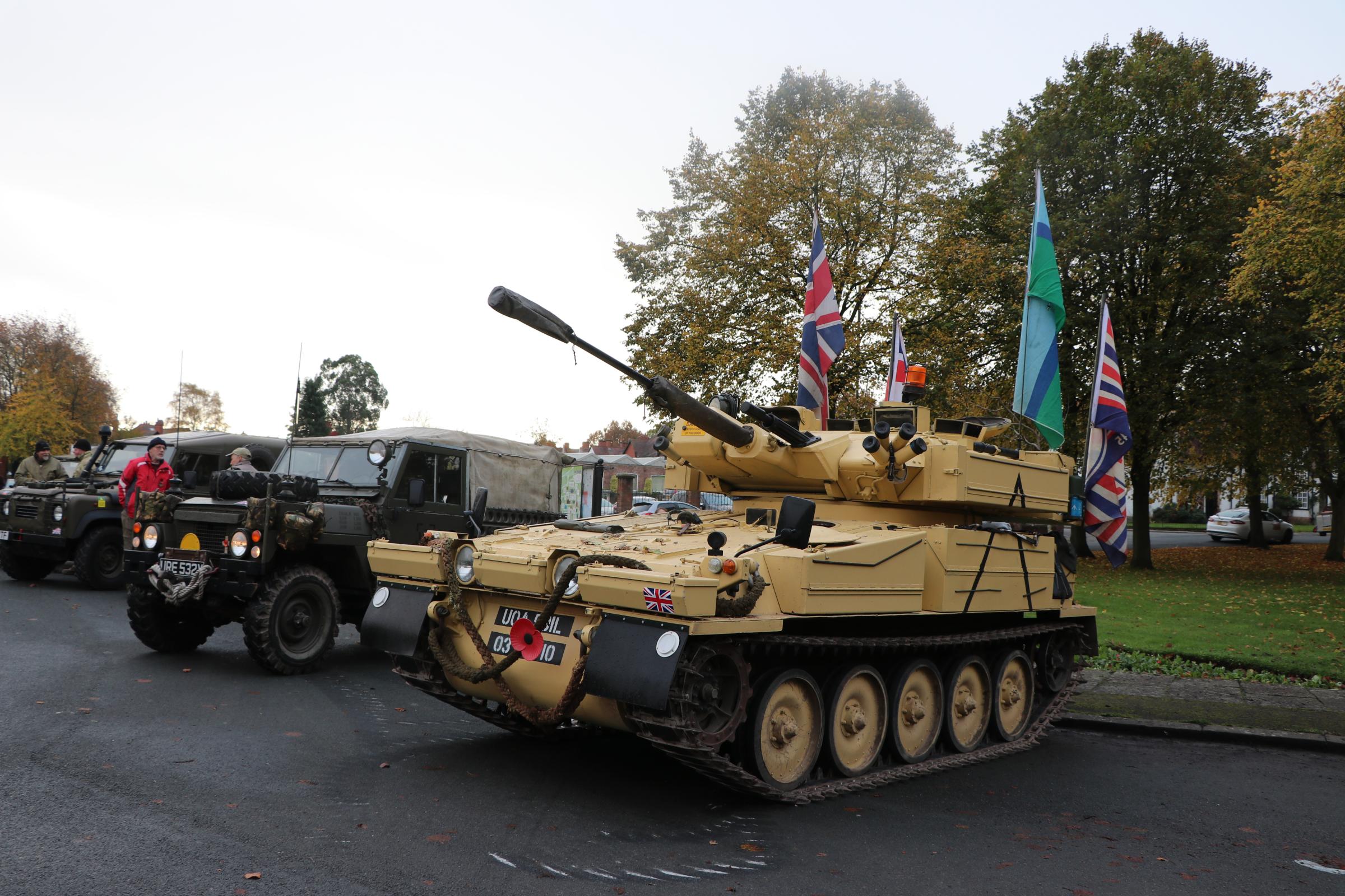 A tank and other army vehicles were present at the ceremony