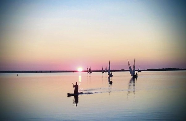 Sunset on the marine lake in West Kirby