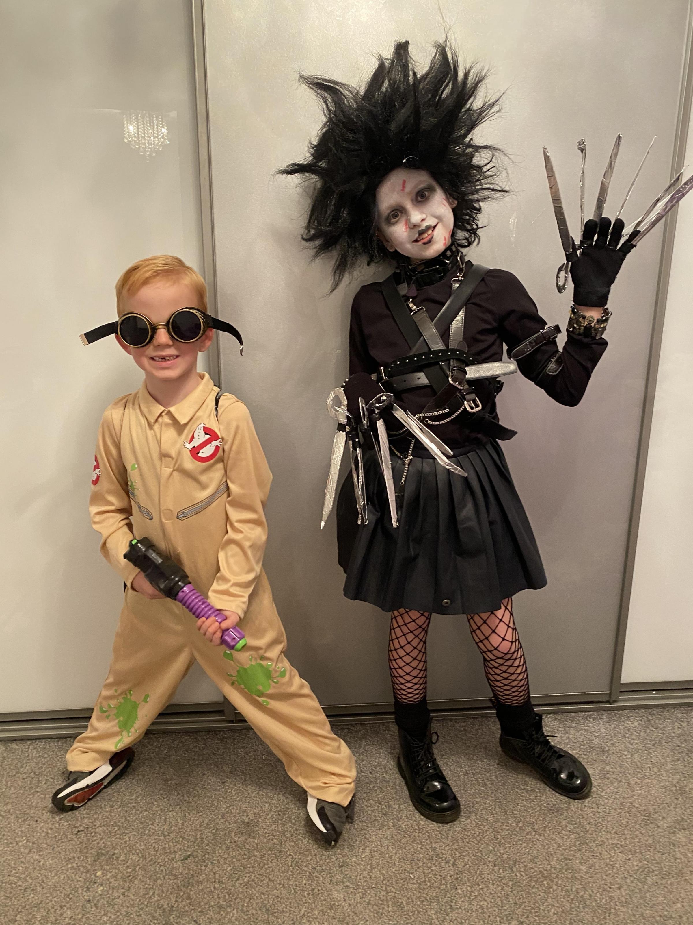 Willow and Hunter Dunne, from Birkenhead, as a ghostbuster and Edward Scissorhands