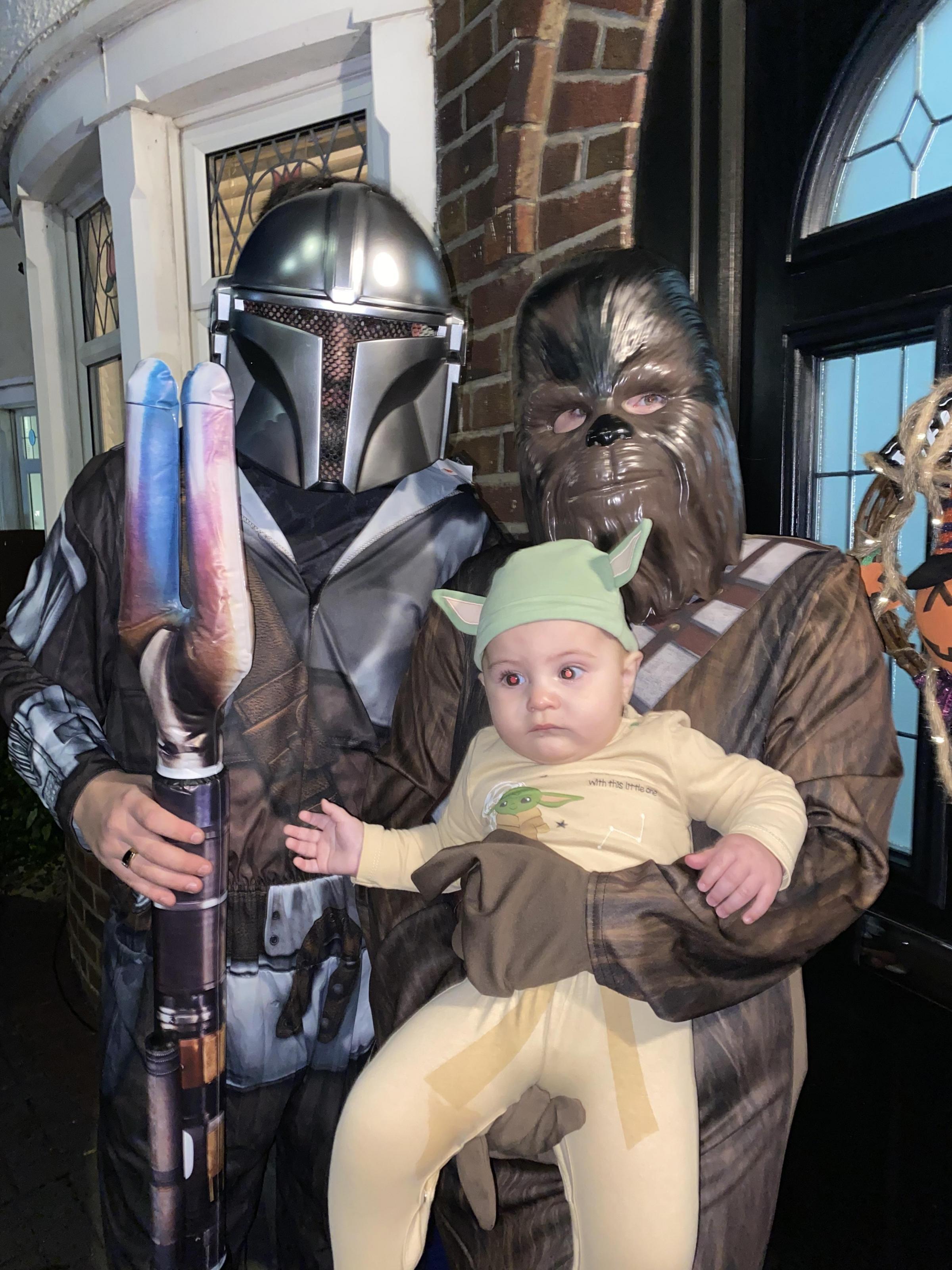 Theo Richards with mum and dad from Upton