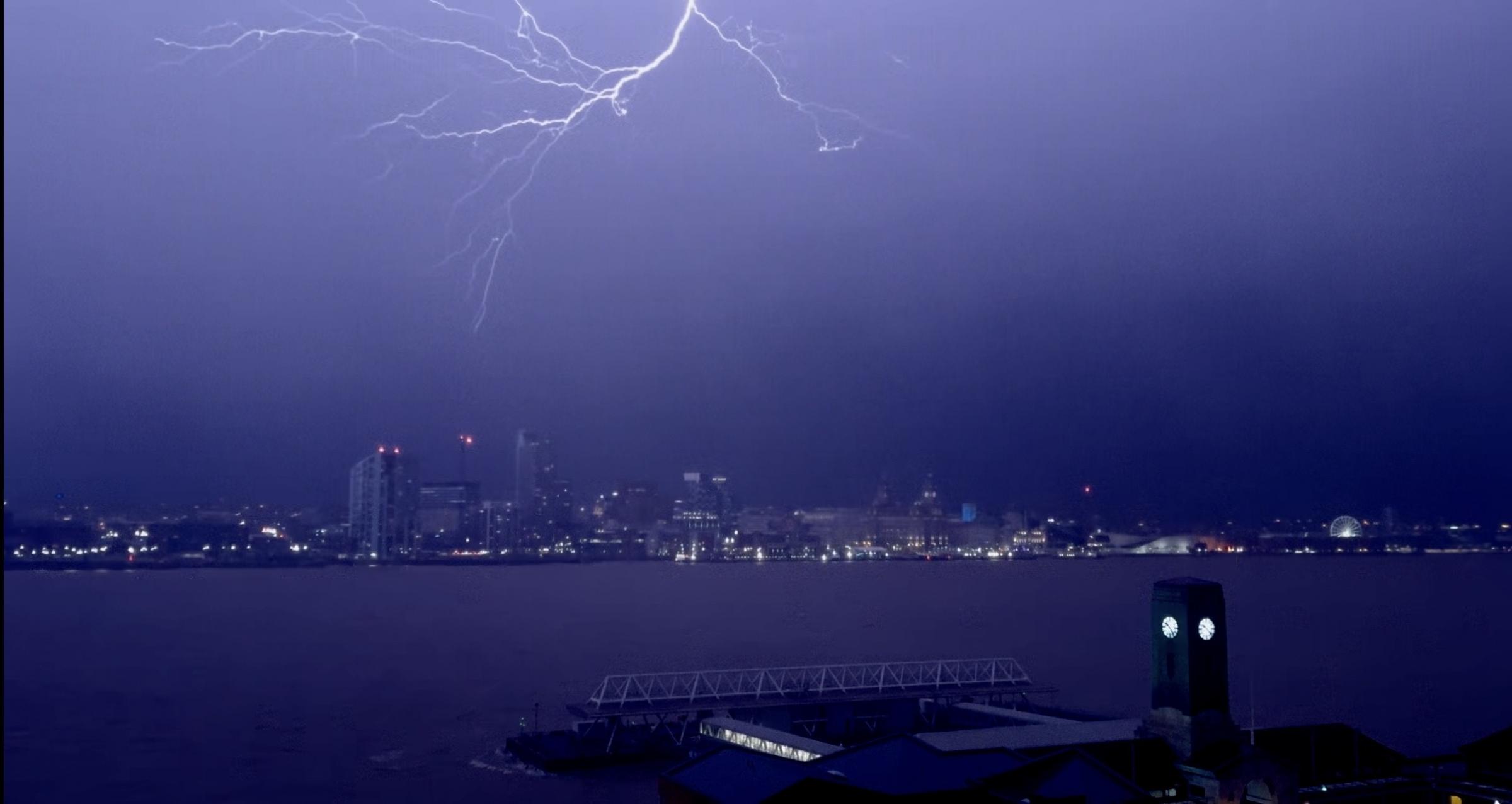 A bolt of lightning over Liverpool waterfront